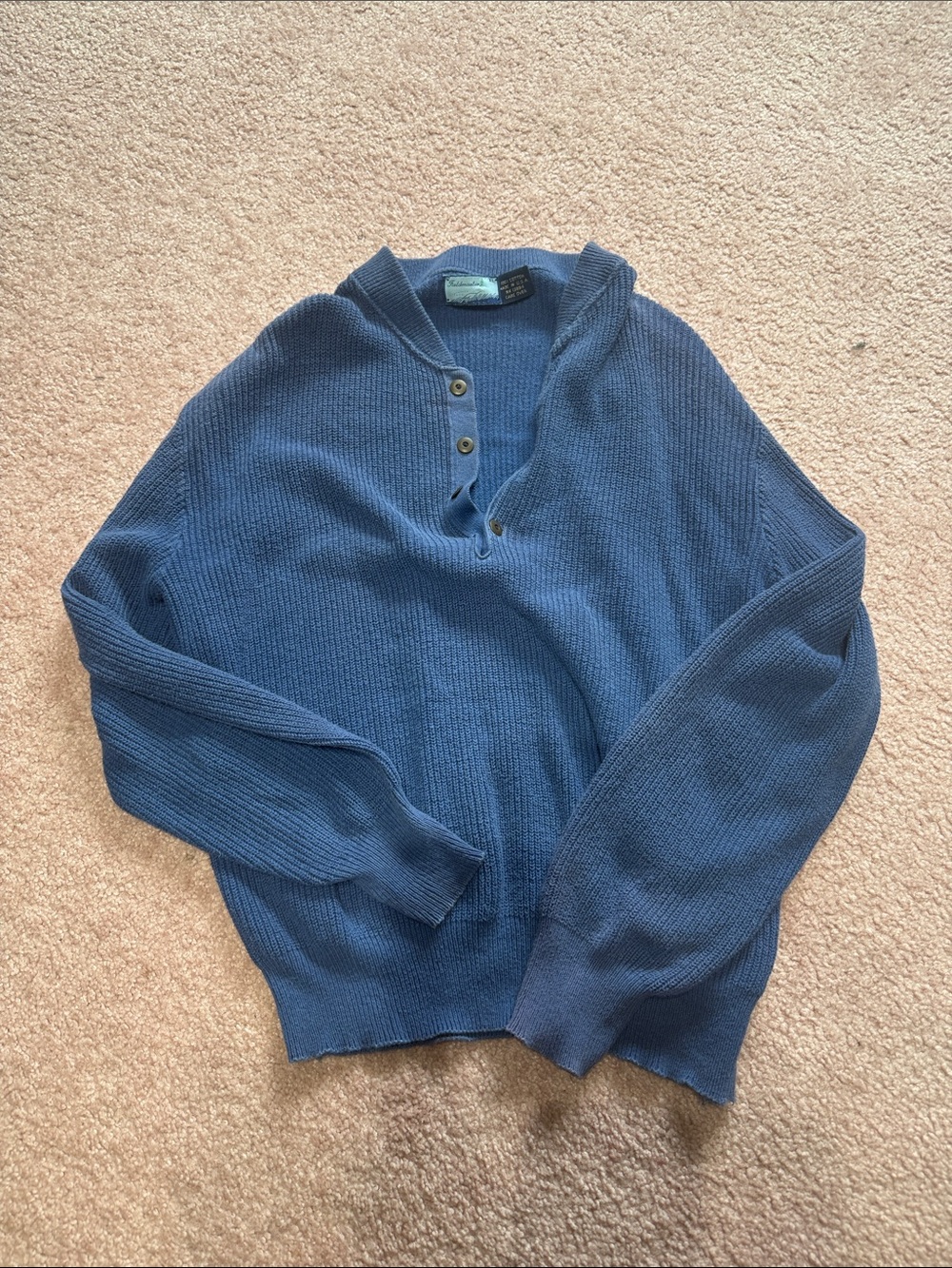 Vintage Men's Blue Henley Knit Sweater